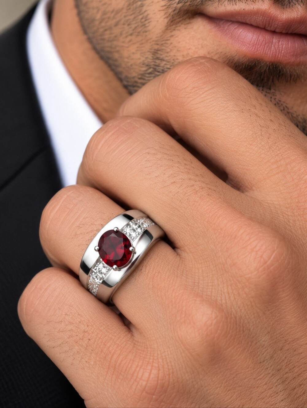 Garnet men's ring